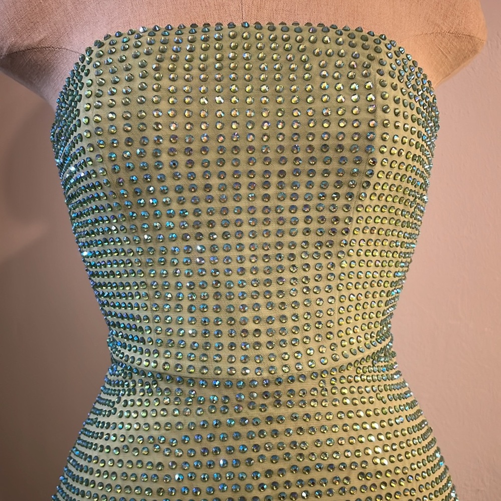 Oh Polly Sequin Strapless Mint Green Column Gown - Picture 3 of 12